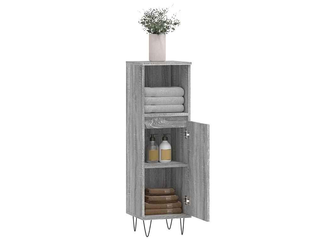 Armario de baño madera contrachapada gris Sonoma 30x30x100 cm