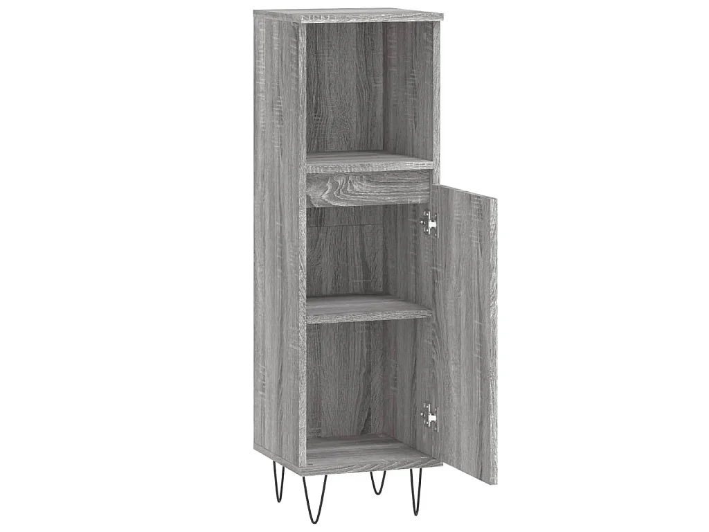 Armario de baño madera contrachapada gris Sonoma 30x30x100 cm