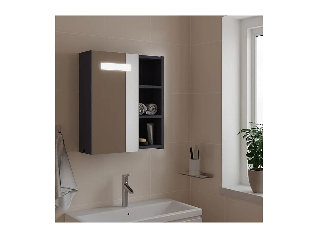 Armoire de salle de bain à miroir avec LED gris 45x13x52 cm