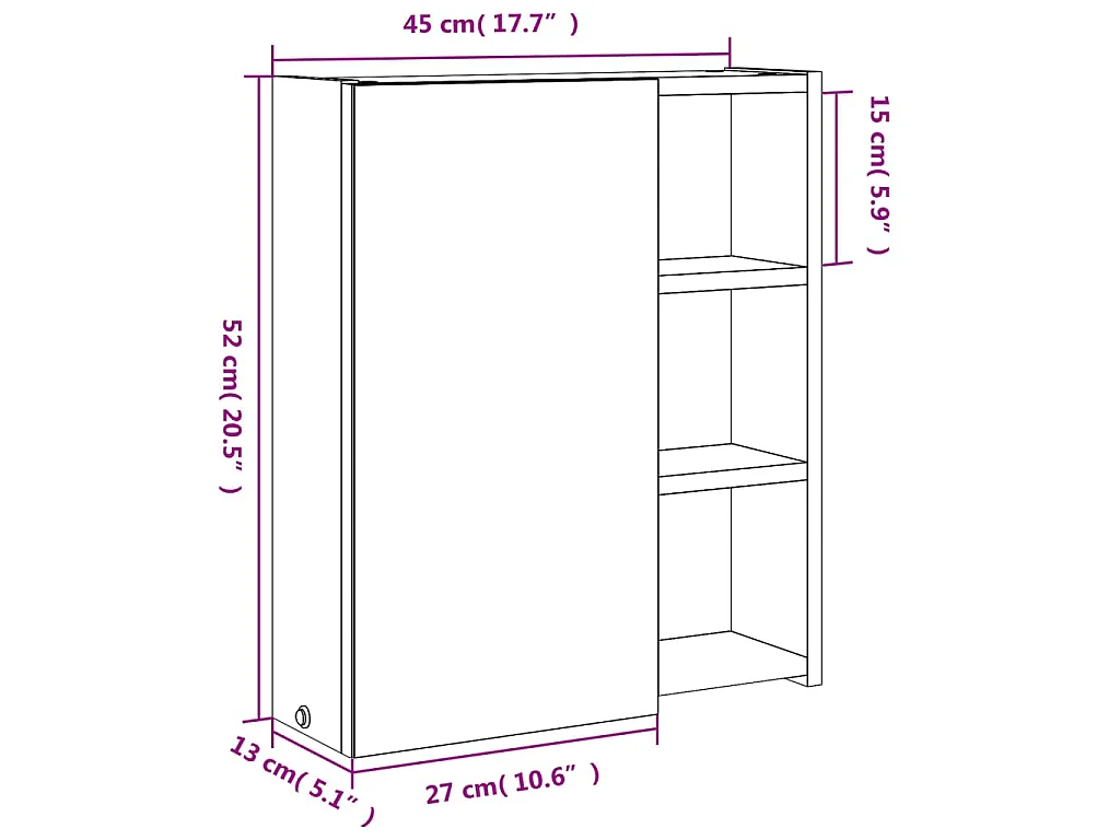 Armoire de salle de bain à miroir avec LED gris 45x13x52 cm