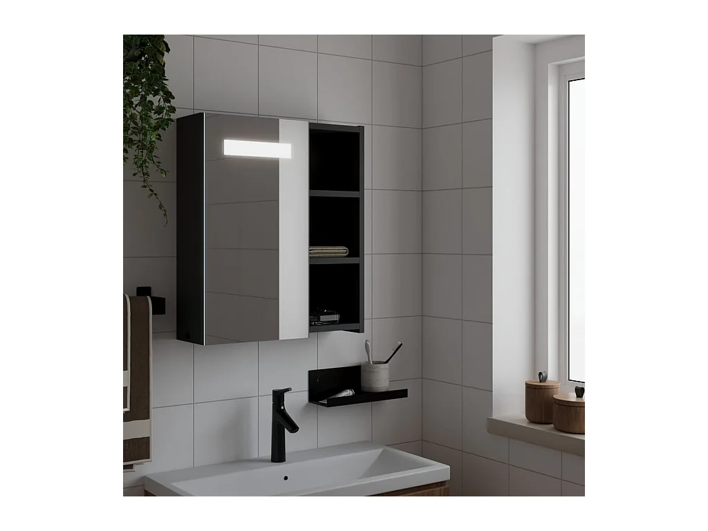Armoire de salle de bain à miroir avec LED noir 45x13x52 cm