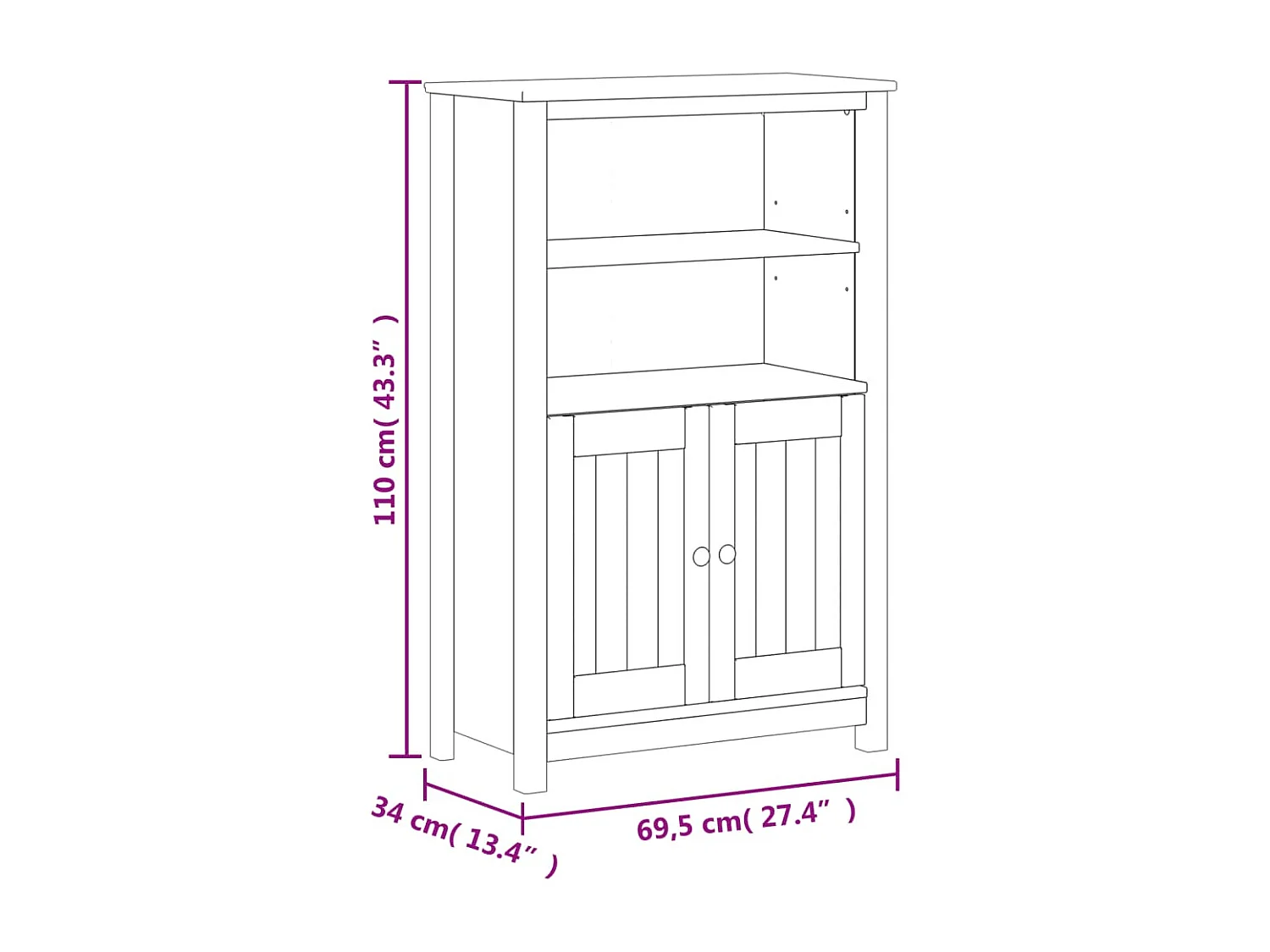 Badschrank BERG Weiß 69,5x34x110 cm Massivholz Kiefer