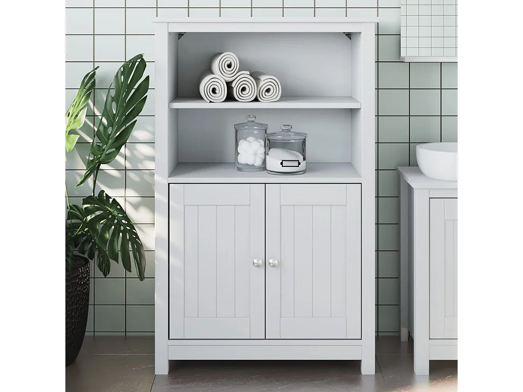 Armoire de salle de bain BERG blanc 69,5x34x110 cm pin massif