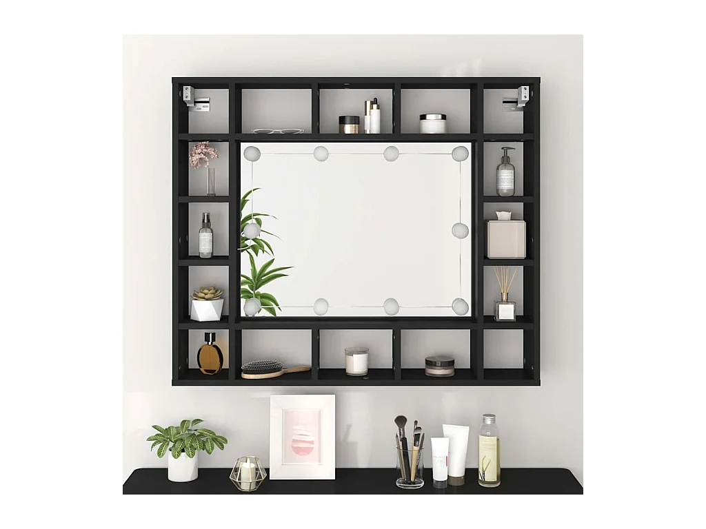 Spiegelkast met LED-verlichting 91x15x76,5 cm zwart