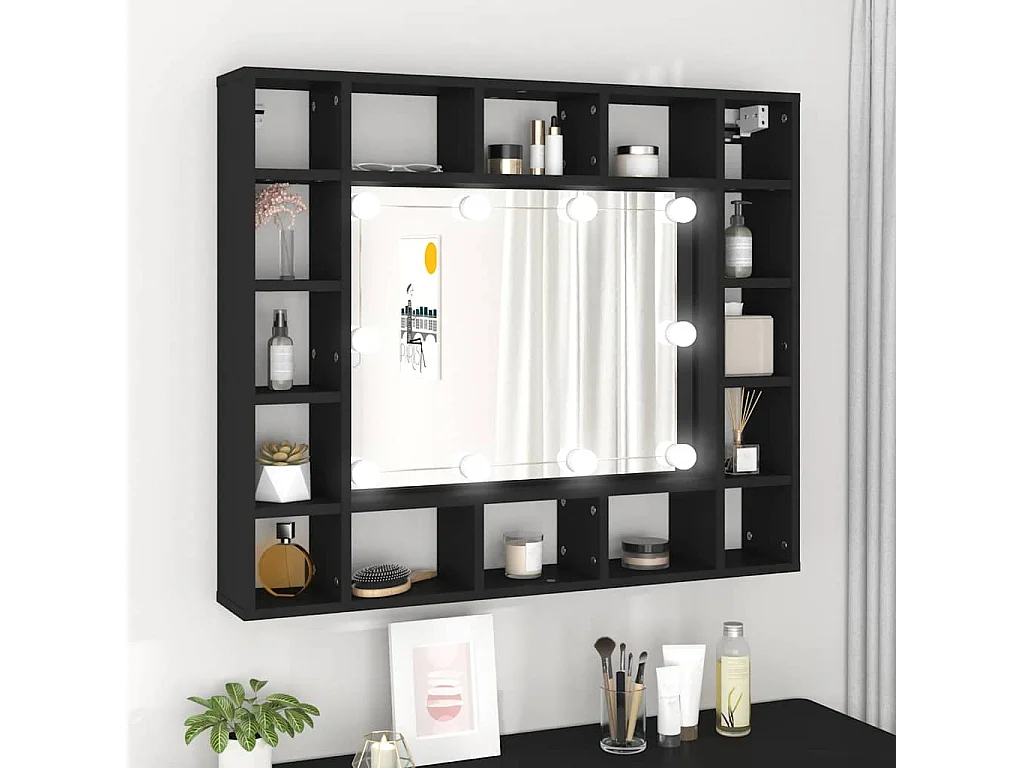 Armoire à miroir à LED noir 91x15x76,5 cm