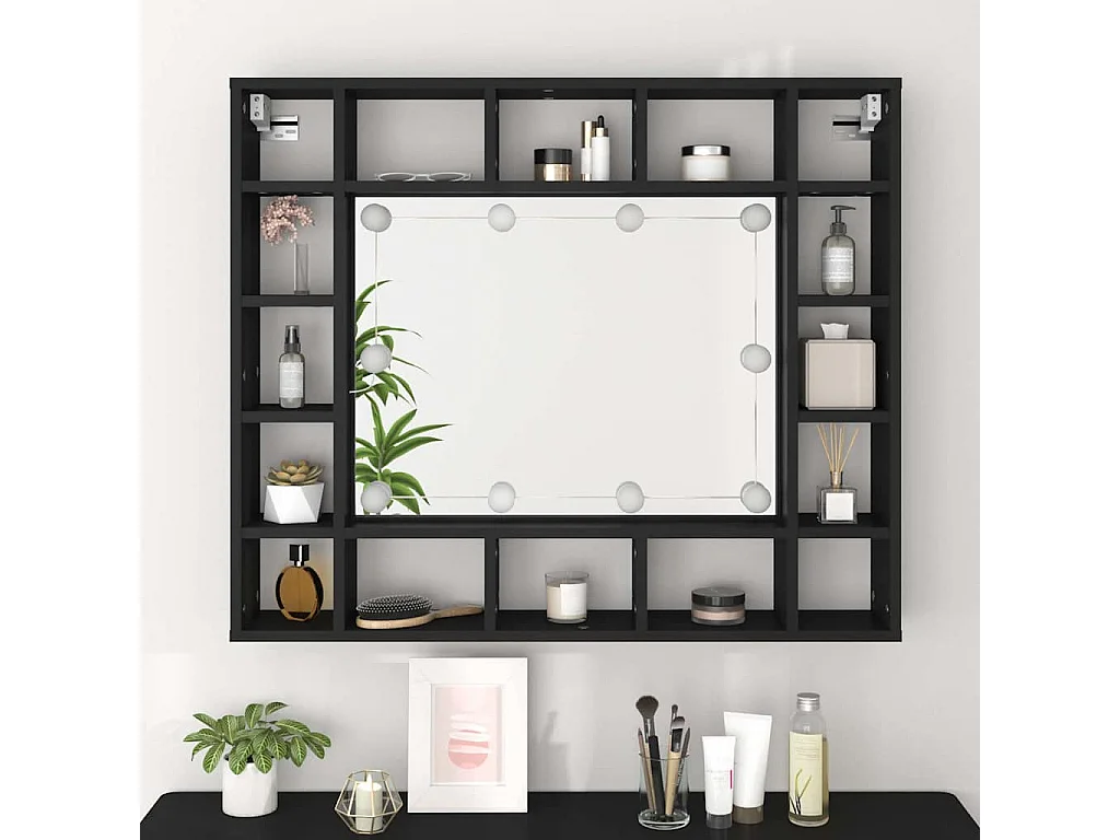Armoire à miroir à LED noir 91x15x76,5 cm