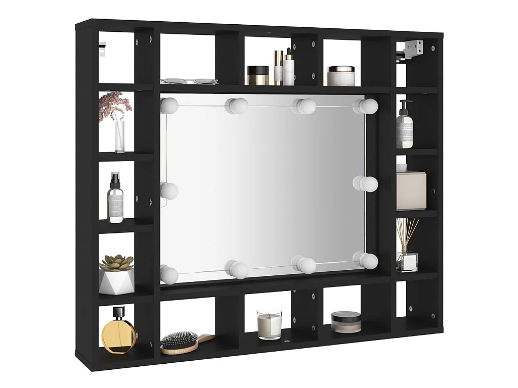 Armoire à miroir à LED noir 91x15x76,5 cm