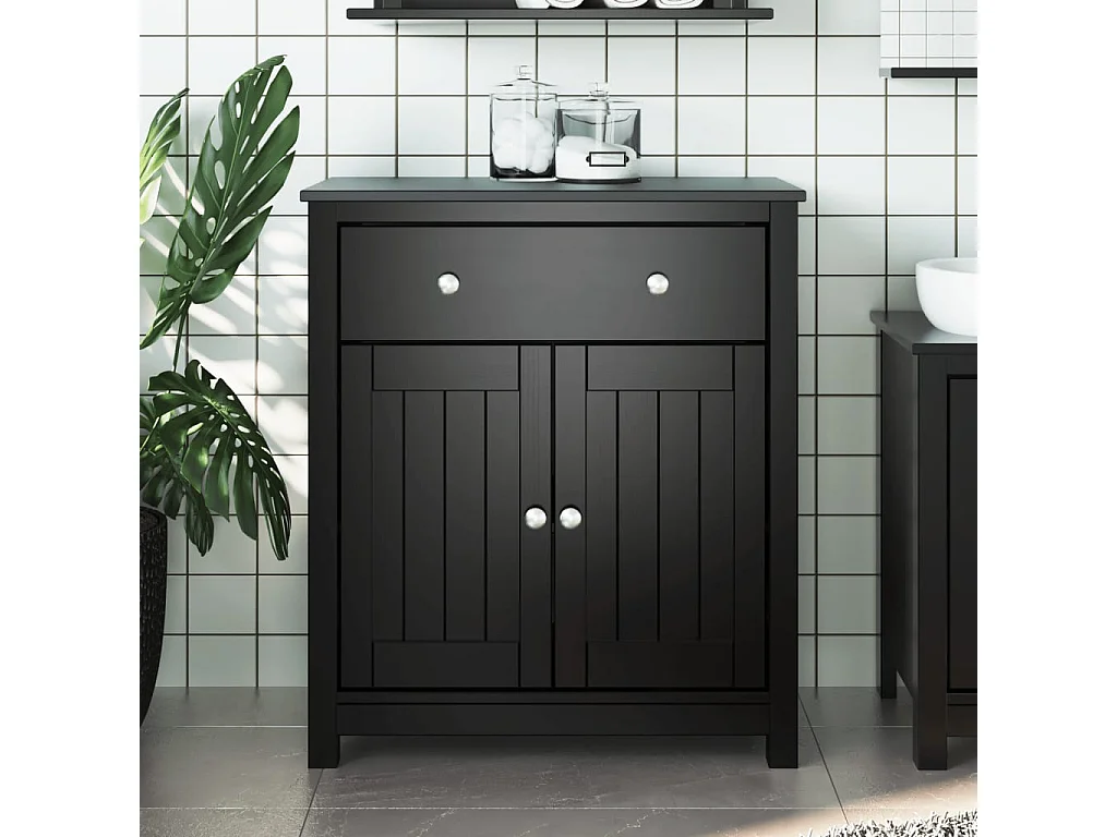Mueble de baño BERG madera maciza de pino negro 69,5x34x80 cm