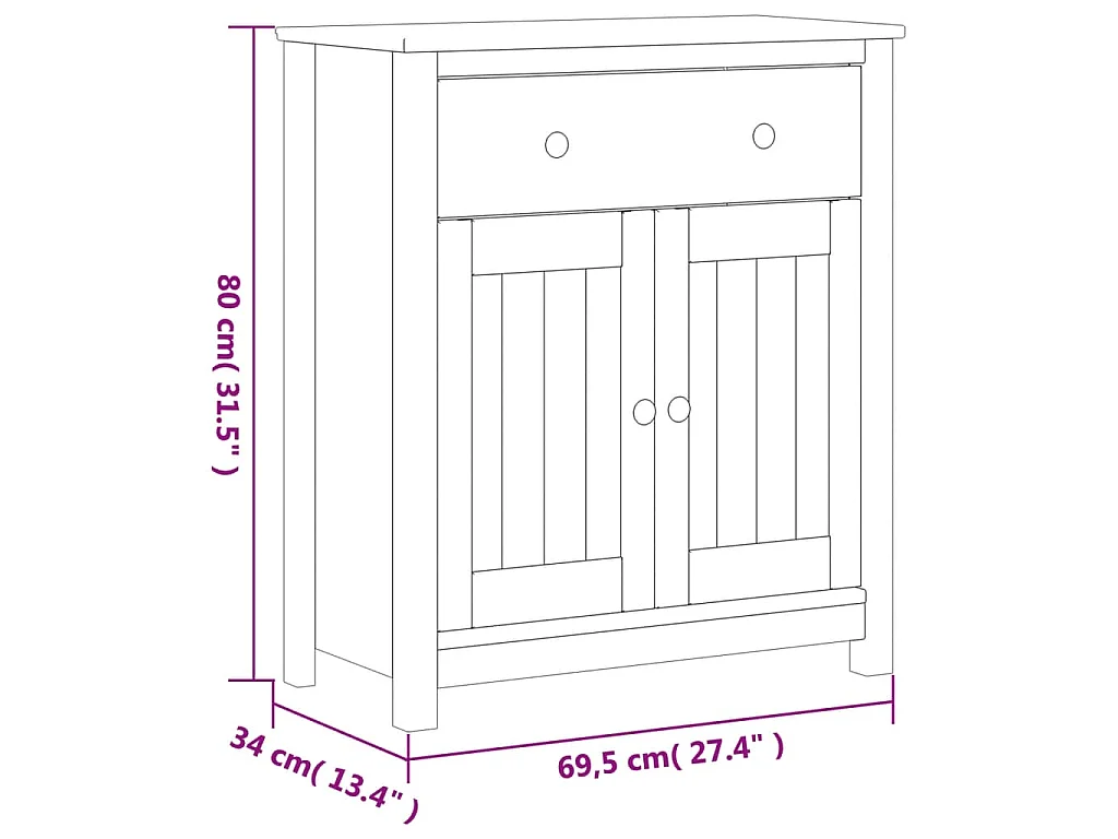 Mueble de baño BERG madera maciza de pino negro 69,5x34x80 cm