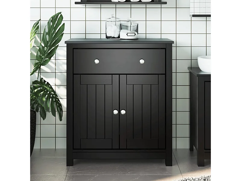 Armoire de salle de bain BERG noir 69,5x34x80 cm pin massif