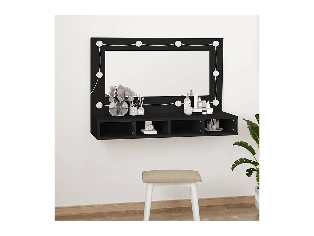 Armoire à miroir avec LED noir 90x31,5x62 cm