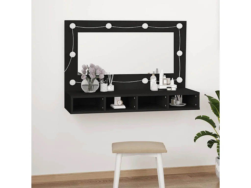 Spiegelschrank mit LED Schwarz 90x31,5x62 cm