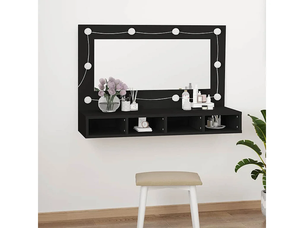 Spiegelkast met LED-verlichting 90x31,5x62 cm zwart