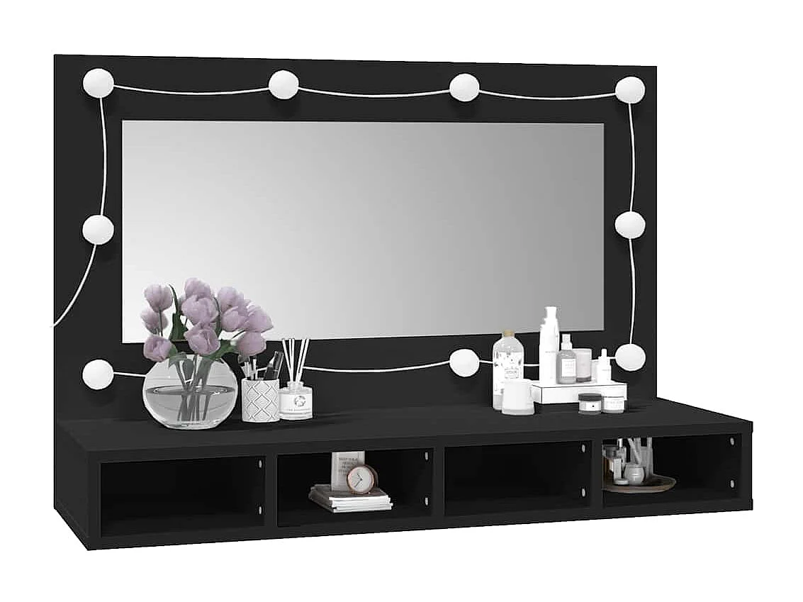 Spiegelkast met LED-verlichting 90x31,5x62 cm zwart