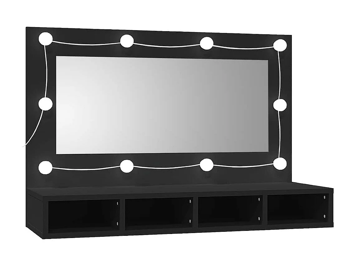 Spiegelkast met LED-verlichting 90x31,5x62 cm zwart