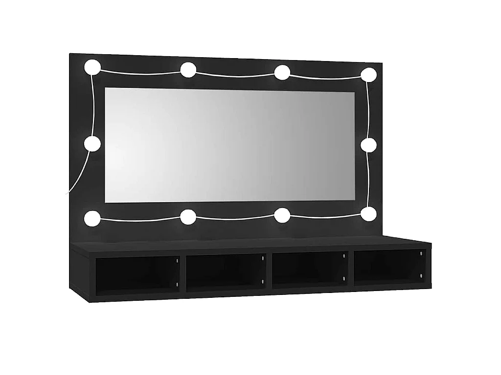 Armoire à miroir avec LED noir 90x31,5x62 cm