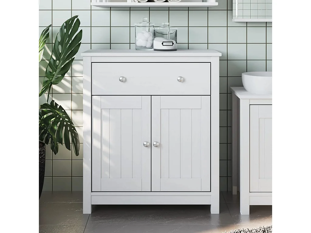 Badschrank BERG Weiß 69,5x34x80 cm Massivholz Kiefer