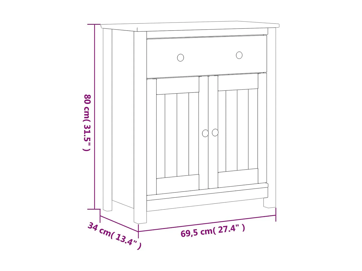 Badschrank BERG Weiß 69,5x34x80 cm Massivholz Kiefer