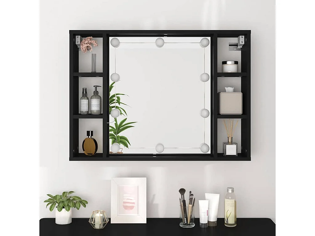 Mueble con espejo y LED negro 76x15x55 cm