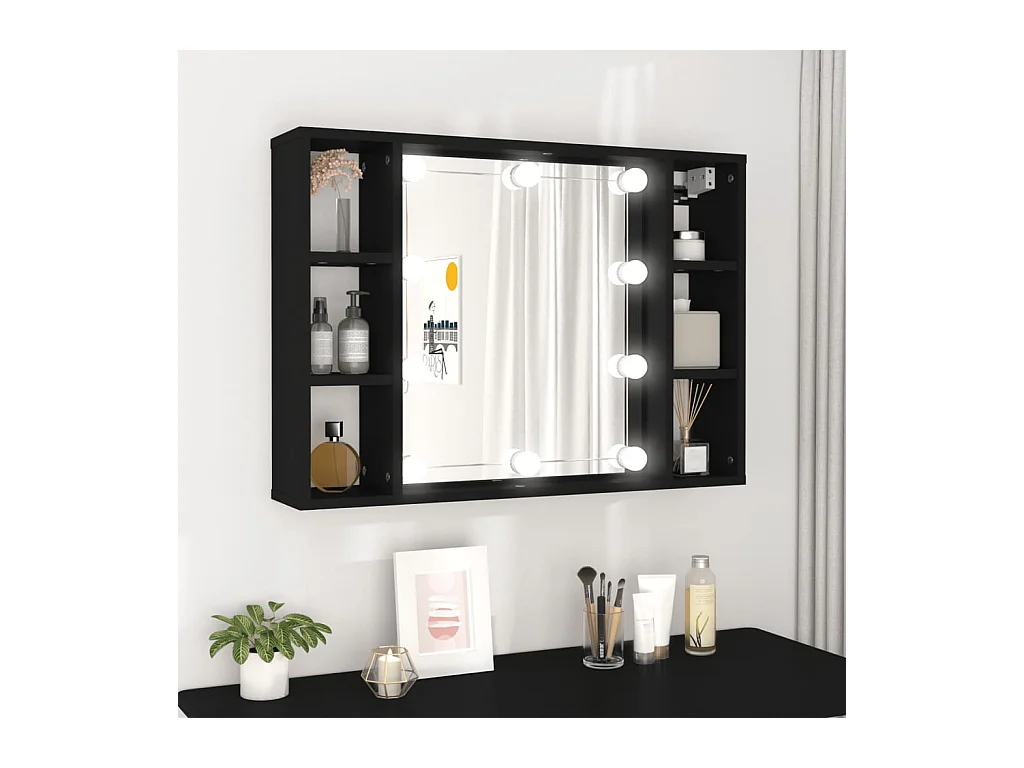 Armoire à miroir avec LED noir 76x15x55 cm