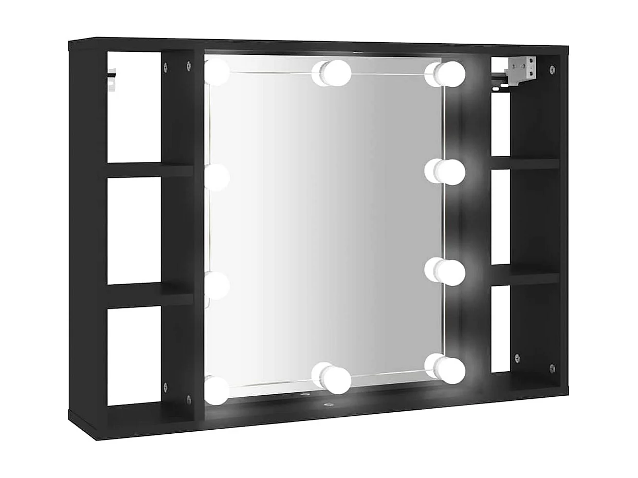 Armário espelhado com luzes LED 76x15x55 cm preto