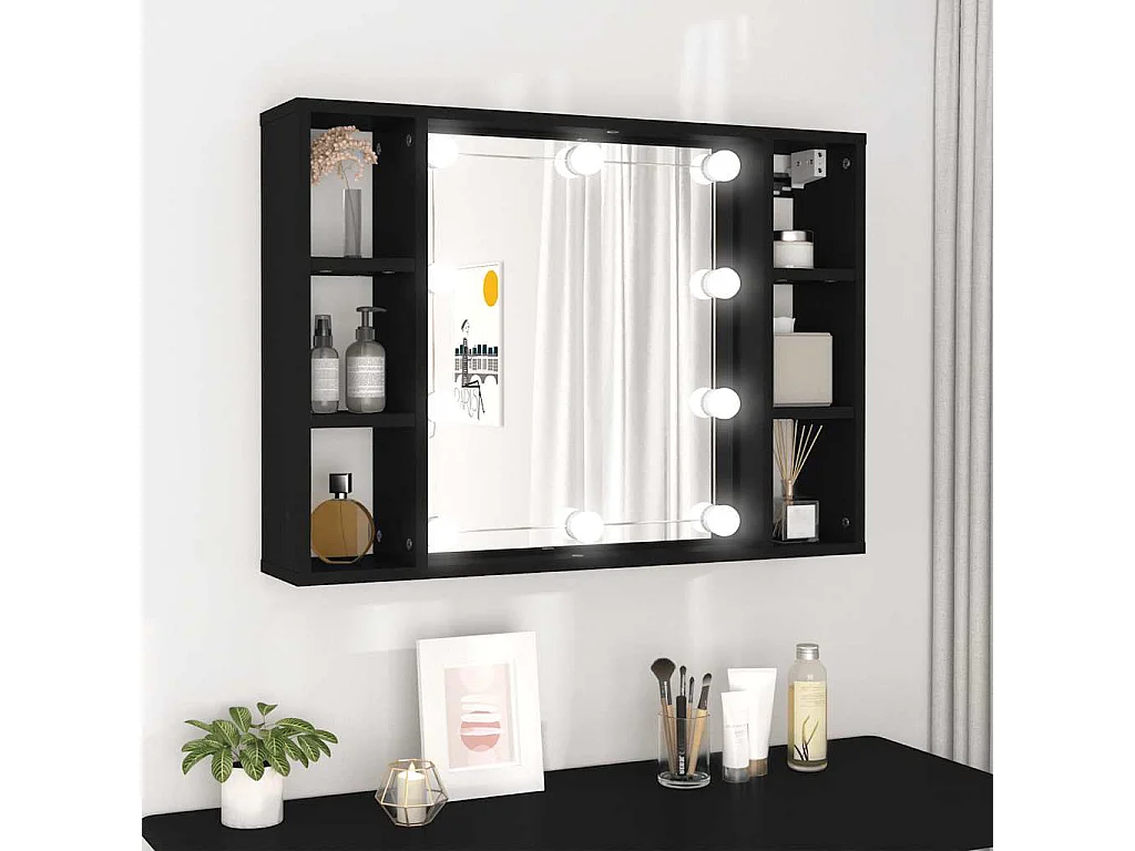 Spiegelkast met LED-verlichting 76x15x55 cm zwart