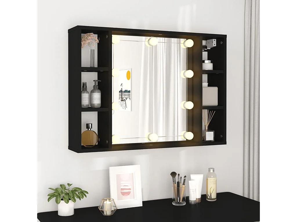 Spiegelkast met LED-verlichting 76x15x55 cm zwart