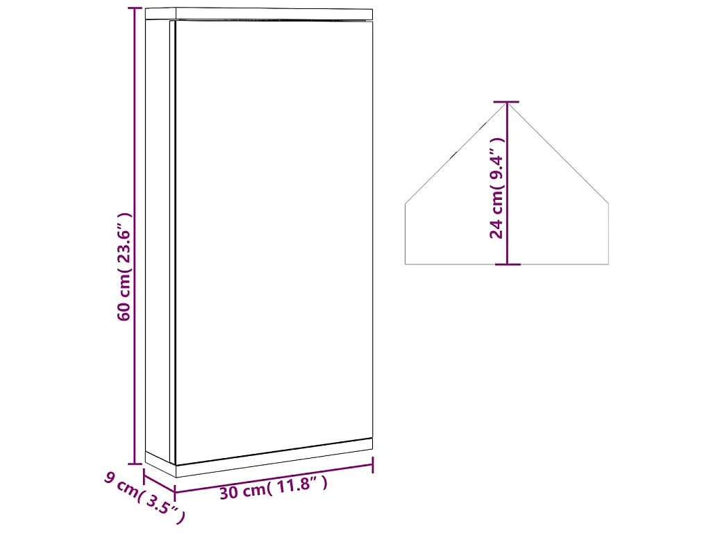 Armoire de bain à miroir d'angle gris 30x24x60 cm