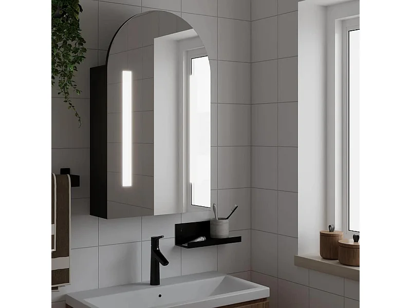 Armoire de bain à miroir avec LED arquée noir 42x13x70 cm