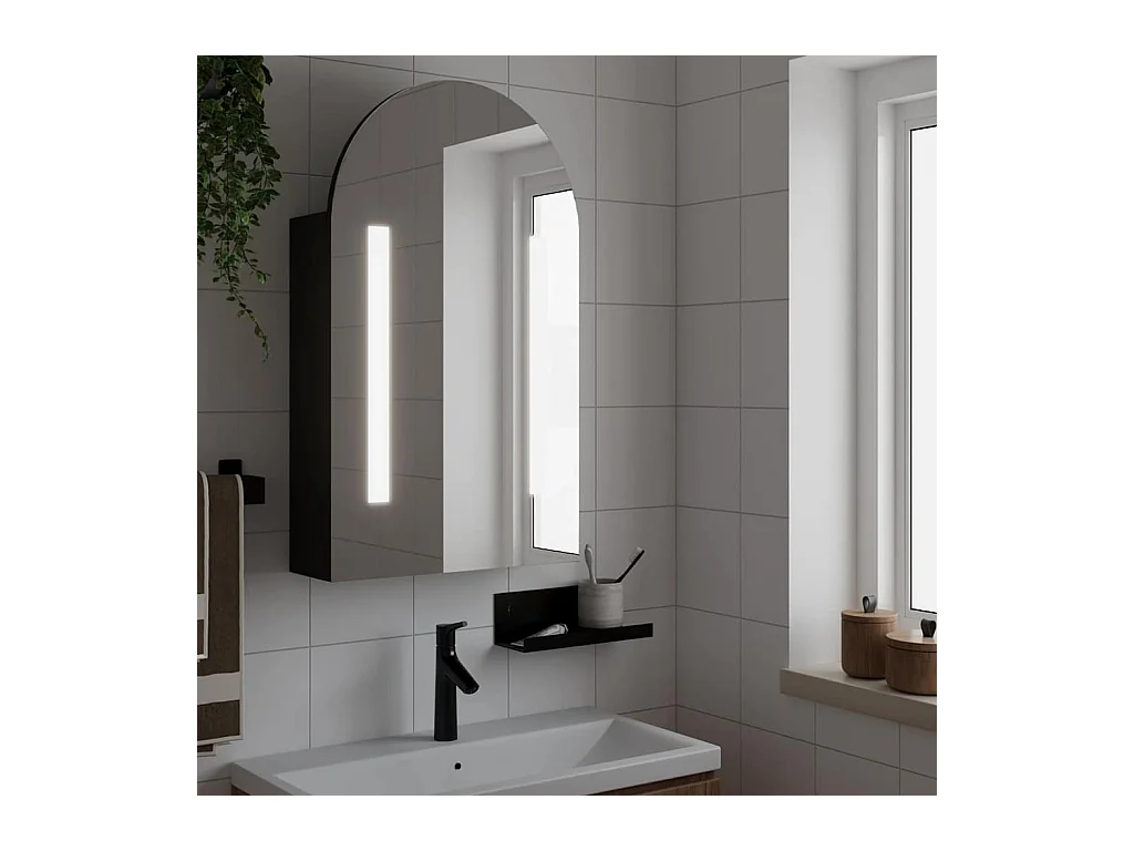Armoire de bain à miroir avec LED arquée noir 42x13x70 cm