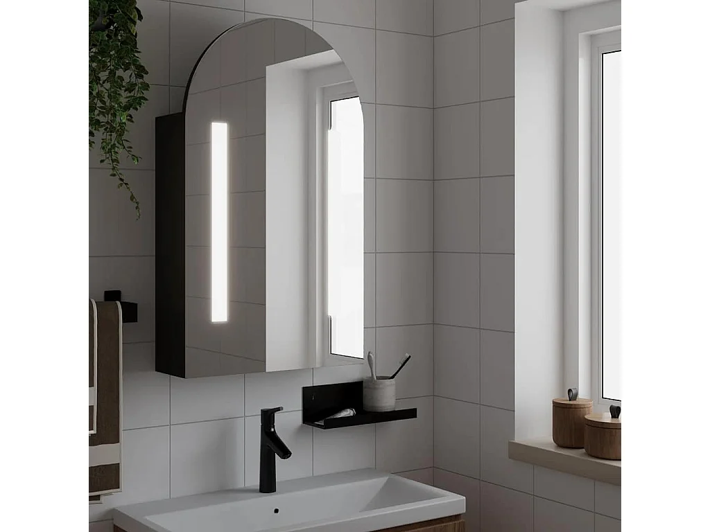 Badkamerkast met spiegel en LED gebogen 42x13x70 cm zwart