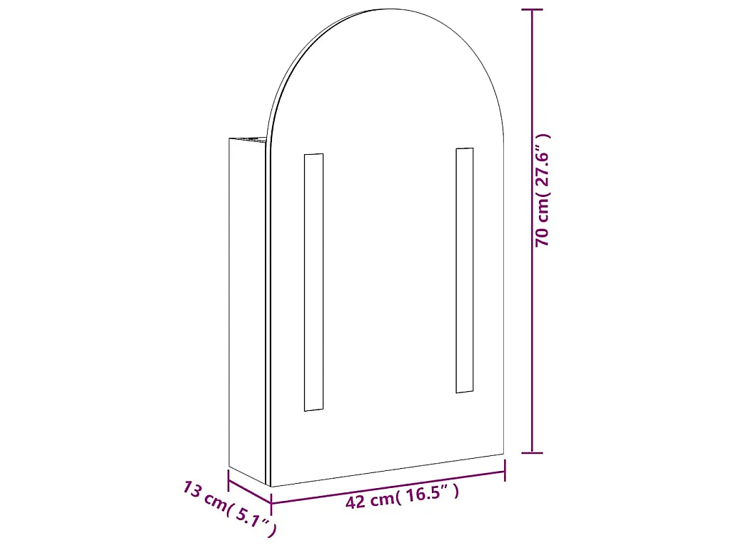 Badkamerkast met spiegel en LED gebogen 42x13x70 cm zwart