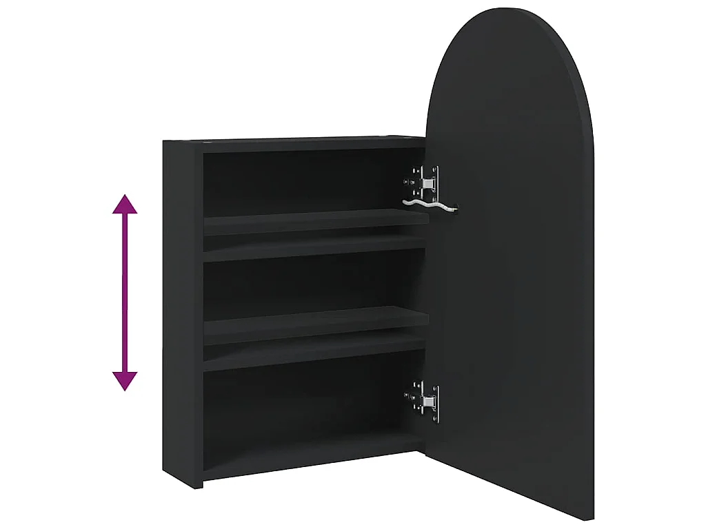 Armoire de bain à miroir avec LED arquée noir 42x13x70 cm