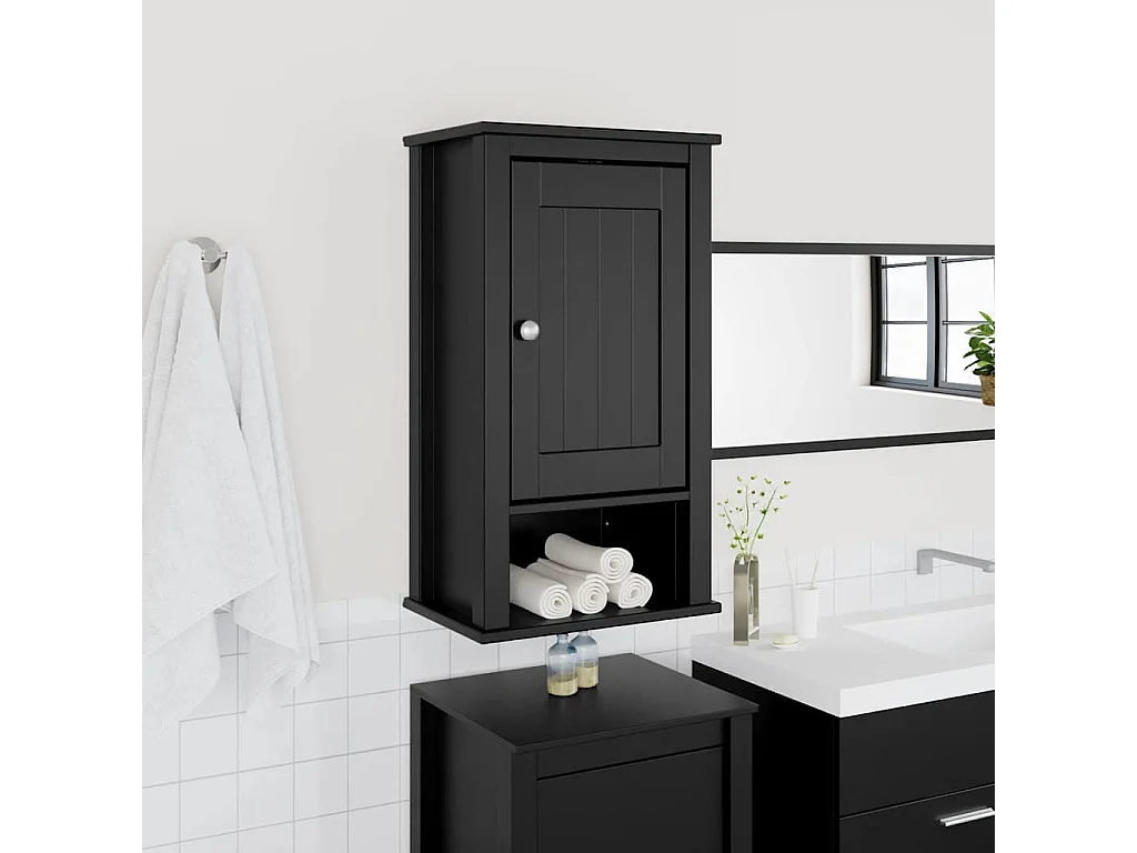 Armoire murale de salle de bain BERG noir bois de pin massif
