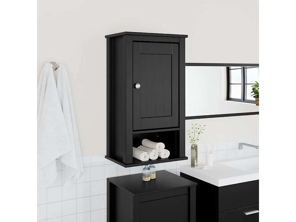 Armoire murale de salle de bain BERG noir bois de pin massif