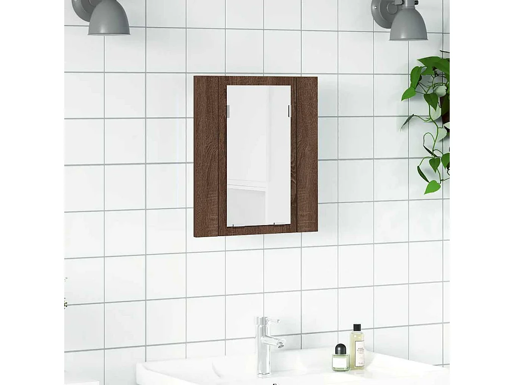 LED-Spiegelschrank Braun Eichen-Optik 40x12x45 cm Holzwerkstoff