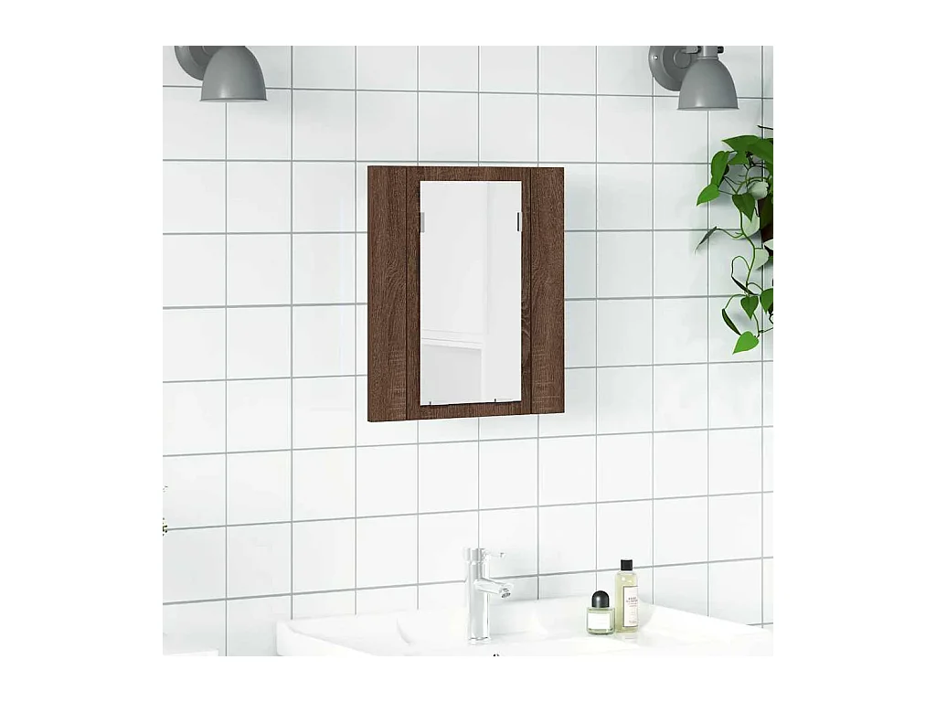 Armoire à miroir LED de salle de bain chêne marron 40x12x45 cm
