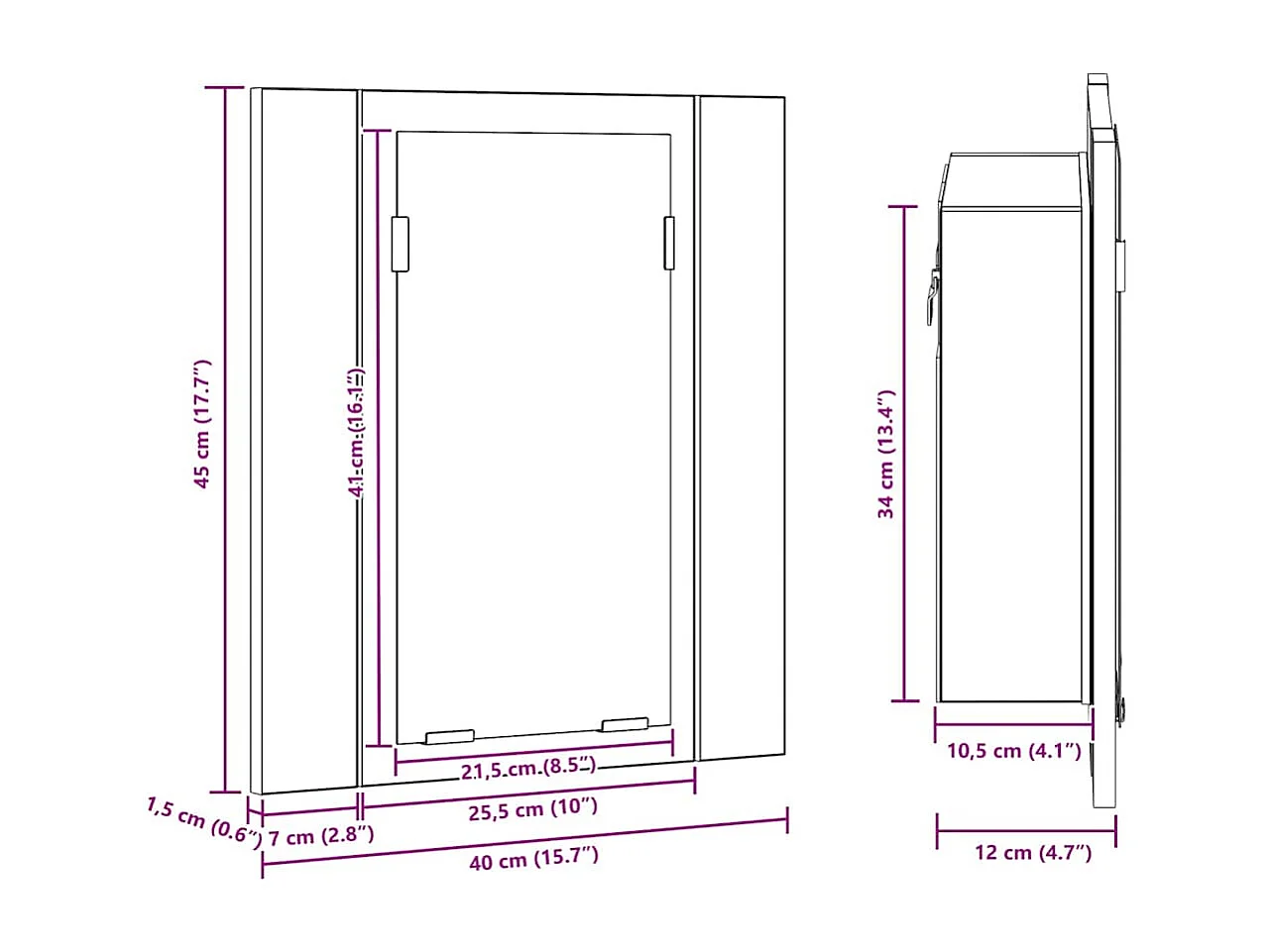 Armoire à miroir LED de salle de bain chêne marron 40x12x45 cm