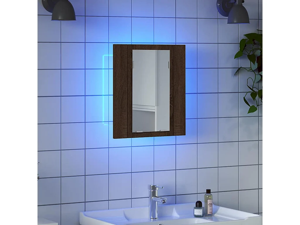 Armoire à miroir LED de salle de bain chêne marron 40x12x45 cm