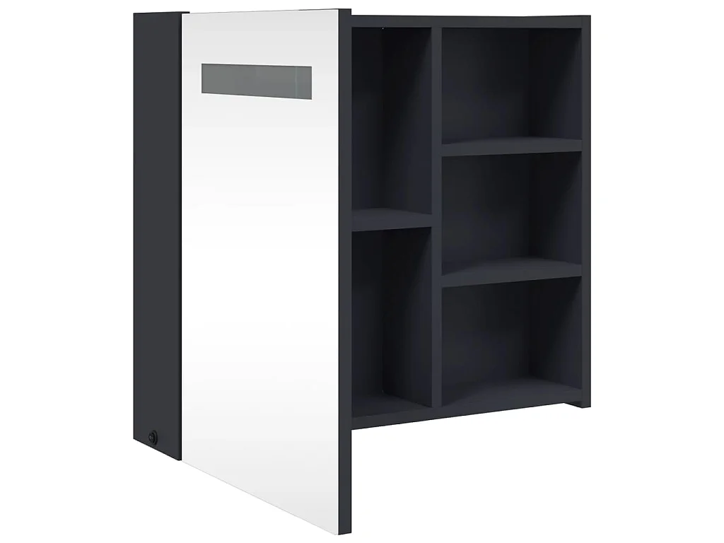 Armoire de salle de bain à miroir avec LED gris 60x13x52 cm