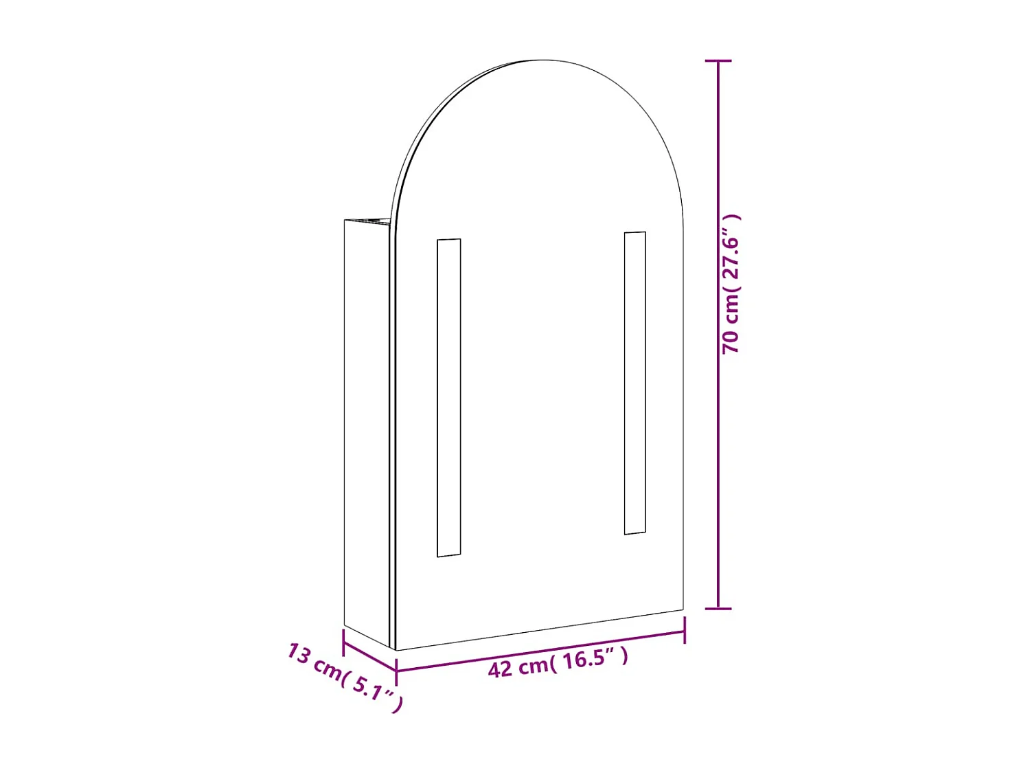 Spiegelschrank mit LED-Beleuchtung Gewölbt Weiß 42x13x70 cm