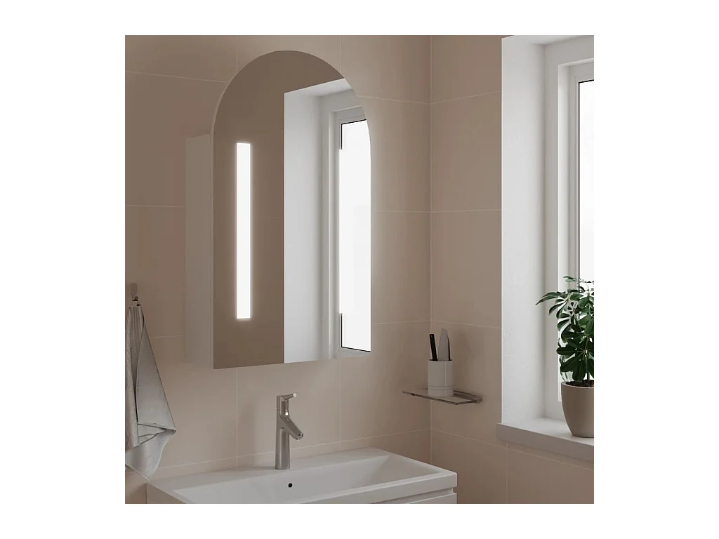 Armoire de bain à miroir avec LED arquée blanc 42x13x70 cm