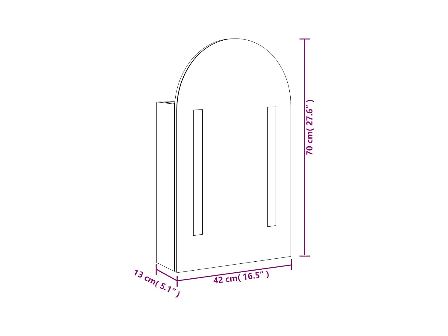Mueble de baño con espejo arqueado y luz LED blanco 42x13x70 cm