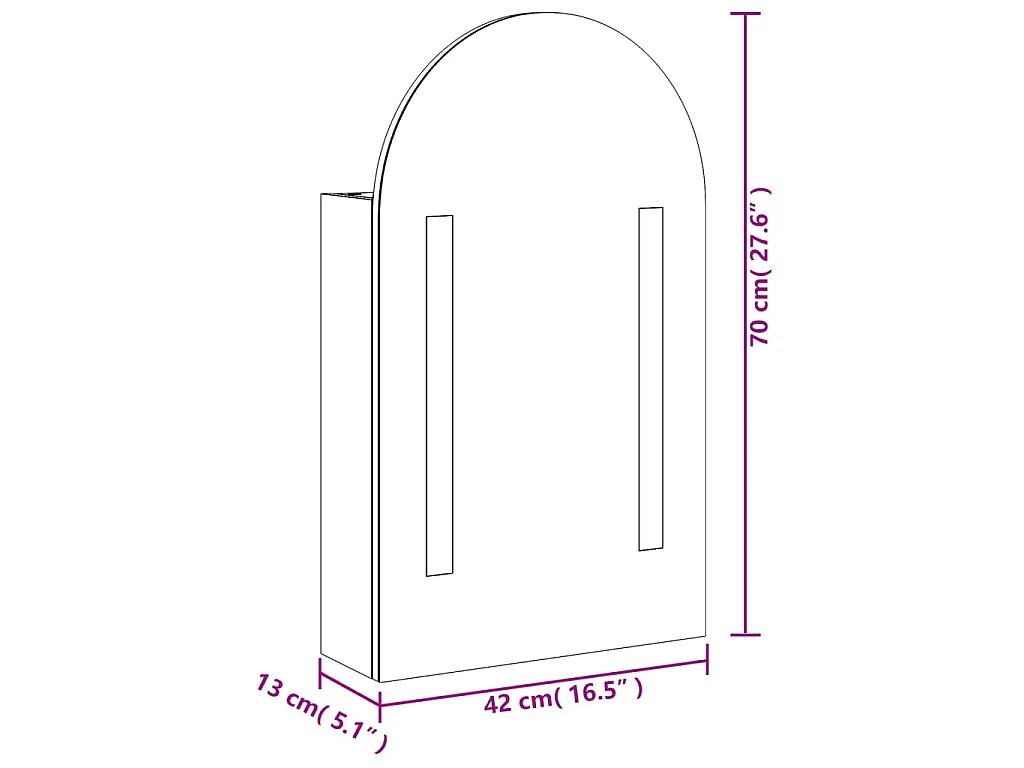 Armoire de bain à miroir avec LED arquée blanc 42x13x70 cm