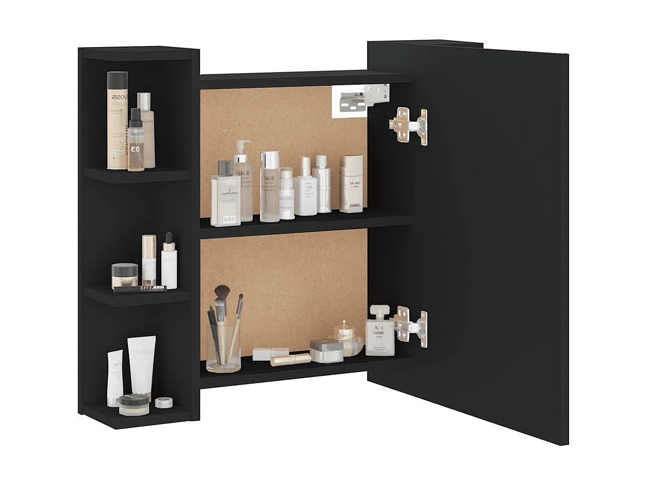 Czarny szafa z lustrem z LED do makijażu i biżuterii 70x16,5x60 cm