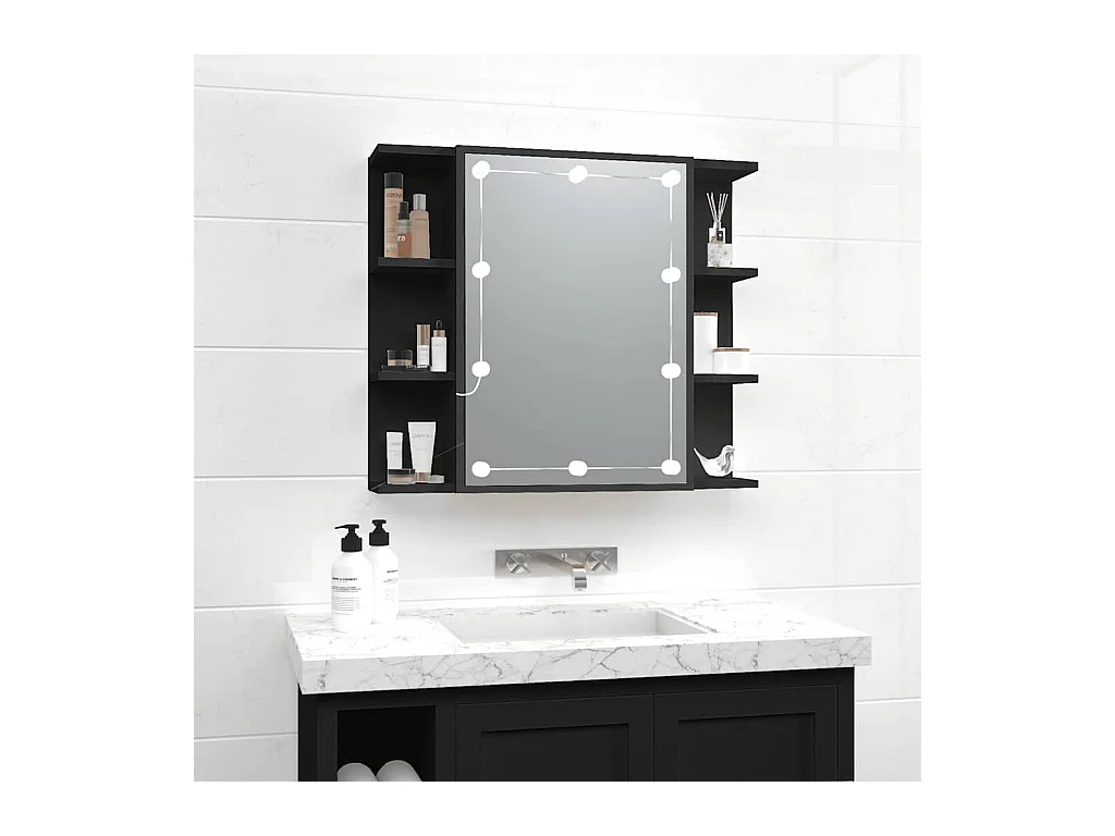 Armoire à miroir avec LED noir 70x16,5x60 cm