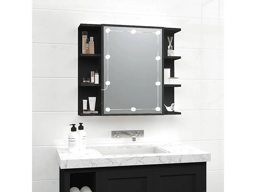 Mobile a Specchio con LED Nero 70x16,5x60 cm