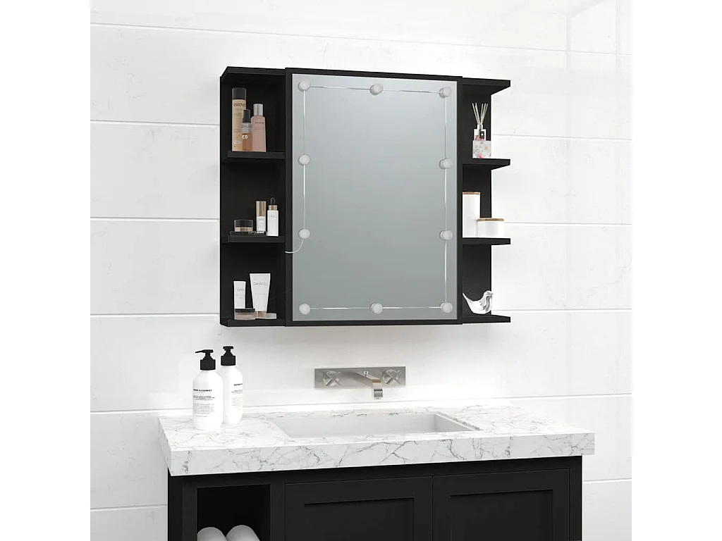 Mobile a Specchio con LED Nero 70x16,5x60 cm