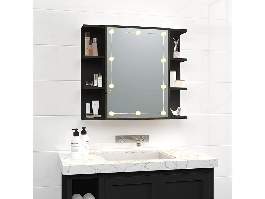 Mobile a Specchio con LED Nero 70x16,5x60 cm