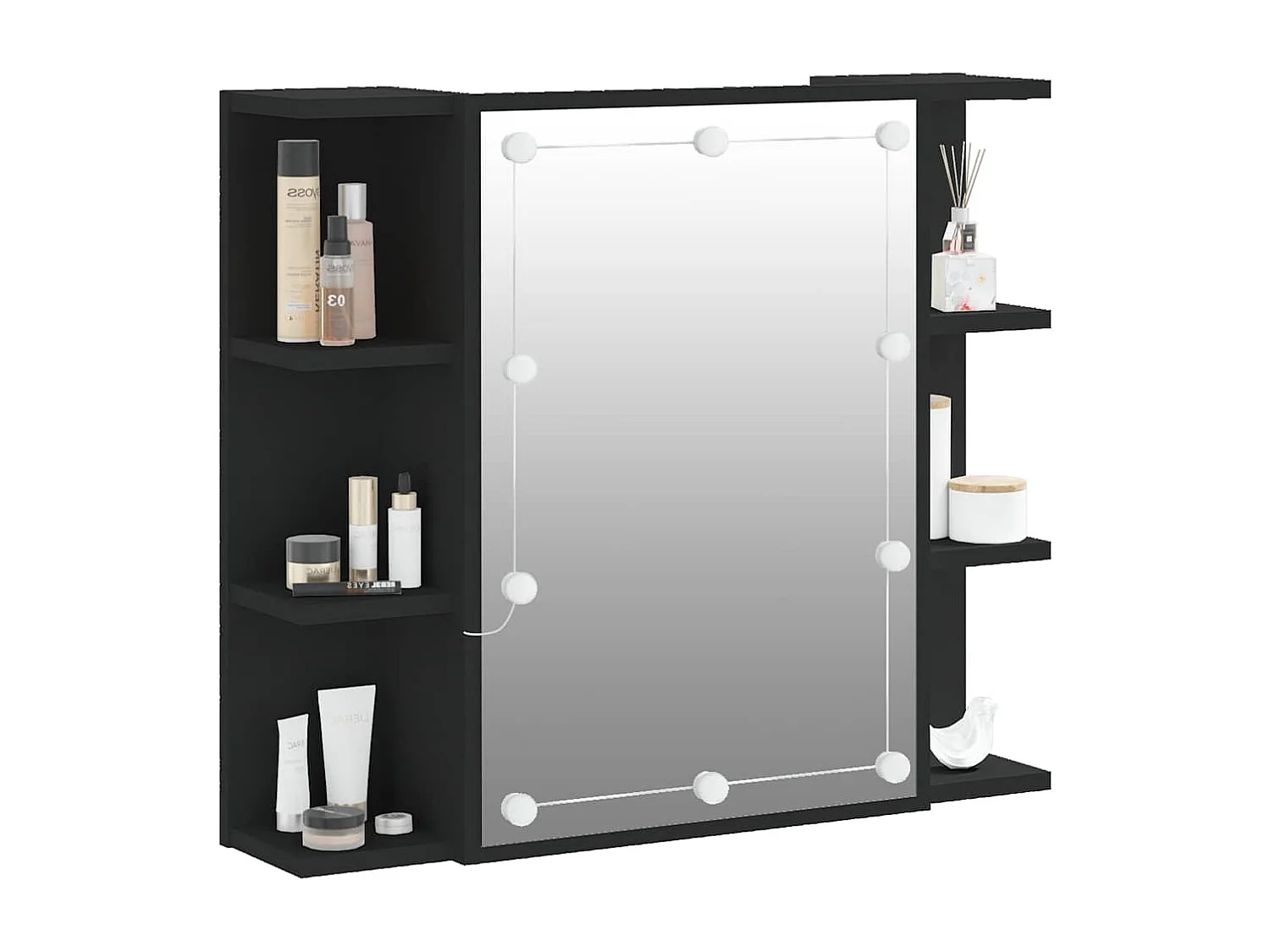 Mobile a Specchio con LED Nero 70x16,5x60 cm